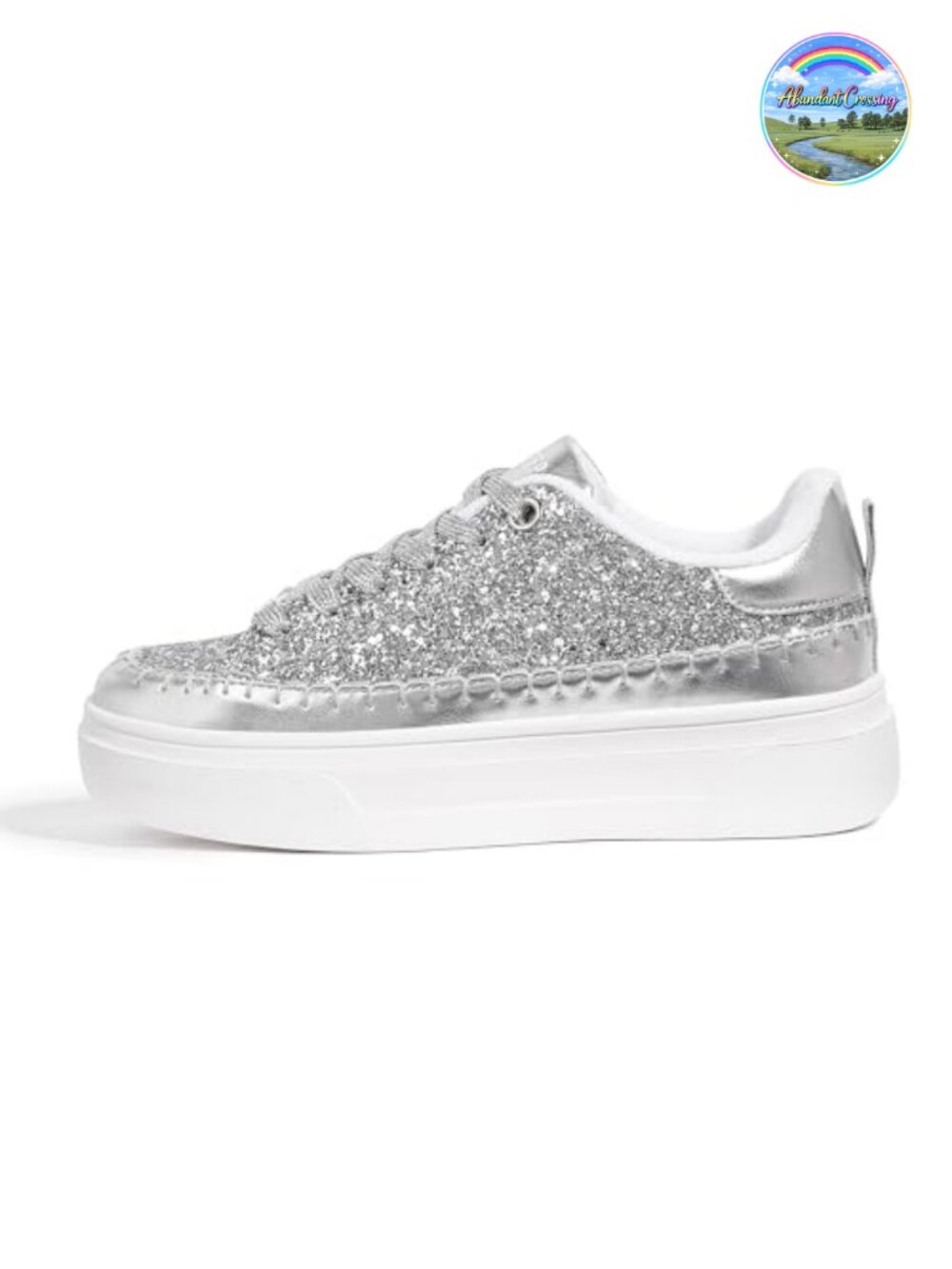 Women Platform Glitter Fashion Sneakers Faux Leather Lace-Up Bling Party Shoes